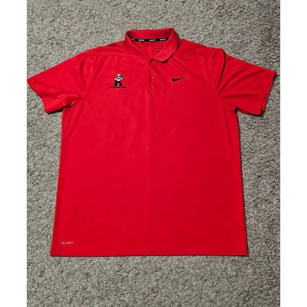 Nike Mens Polo Shirt Extra Large Red Black White Wranglers Dri Fit Casual Cowboy